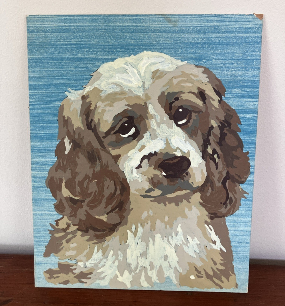Vintage Mid Century Cocker Spaniel Puppy Dog Paint by Number PBN Painting 8x10